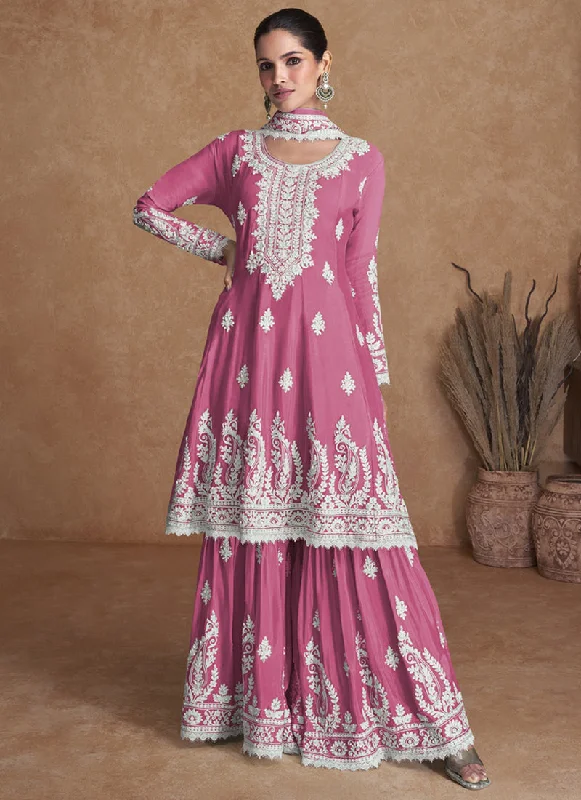 Bargain Bin Pink Thread Work Embroidery Wedding Gharara Style Suit