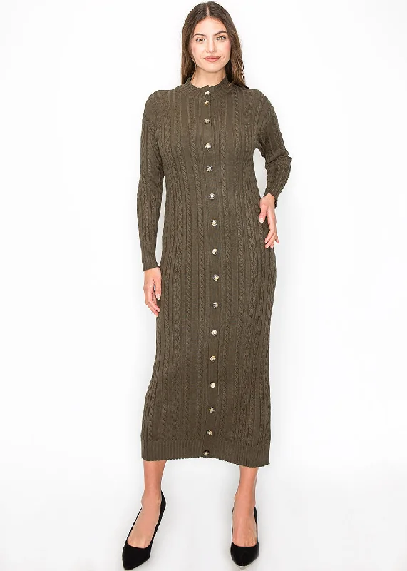 Buy More, Save More Olive Cable Knit Button-Down Dress
