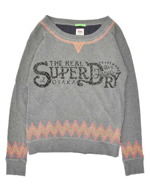 Now or Never SUPERDRY Womens Oversized Graphic Sweatshirt Jumper UK 6 XS Grey Chevron