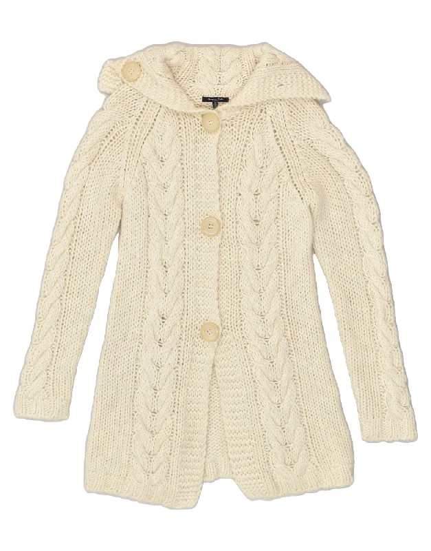 Price Break MASSIMO DUTTI Womens Longline Cardigan Sweater UK 10 Small Off White Wool