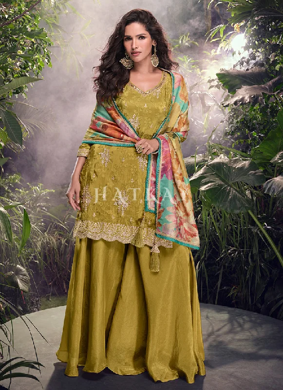 Savings Spectacular Mehendi Green Wedding Sharara Suit