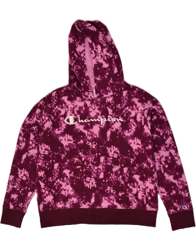 Inventory Reduction CHAMPION Womens Graphic Hoodie Jumper UK 14 Medium Purple Tie Dye Cotton