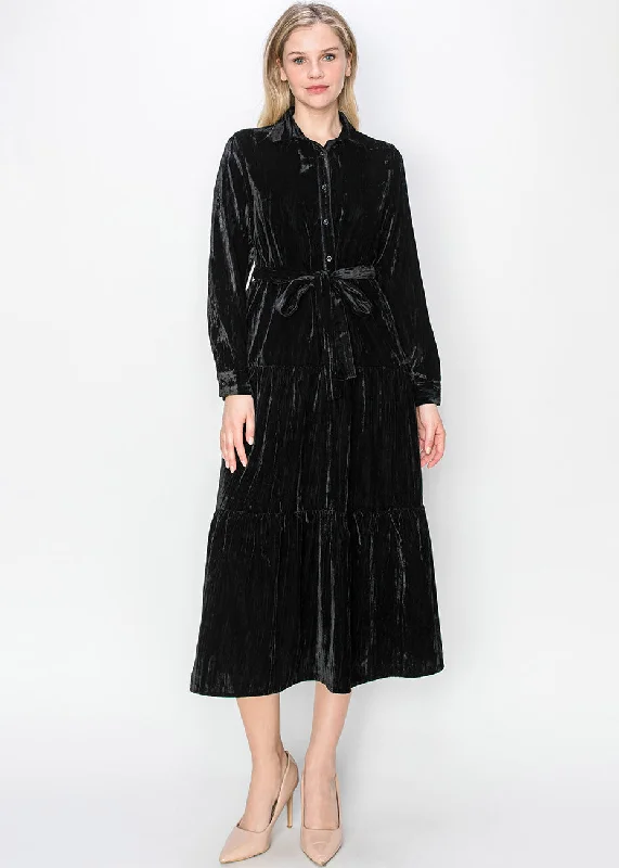 Act Now Elegant Black Velvet Dress