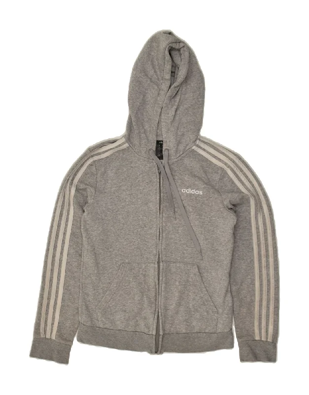 Steals and Deals ADIDAS Womens Zip Hoodie Sweater UK 8/10 Small Grey Cotton