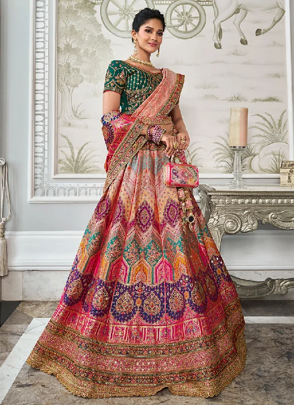 Reduced Prices Peach And Green Embroidered Bridal Lehenga Choli