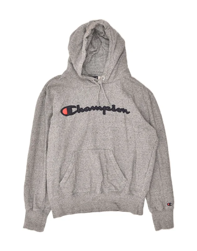 Deal Dash CHAMPION Womens Graphic Hoodie Jumper UK 14 Medium Grey Cotton