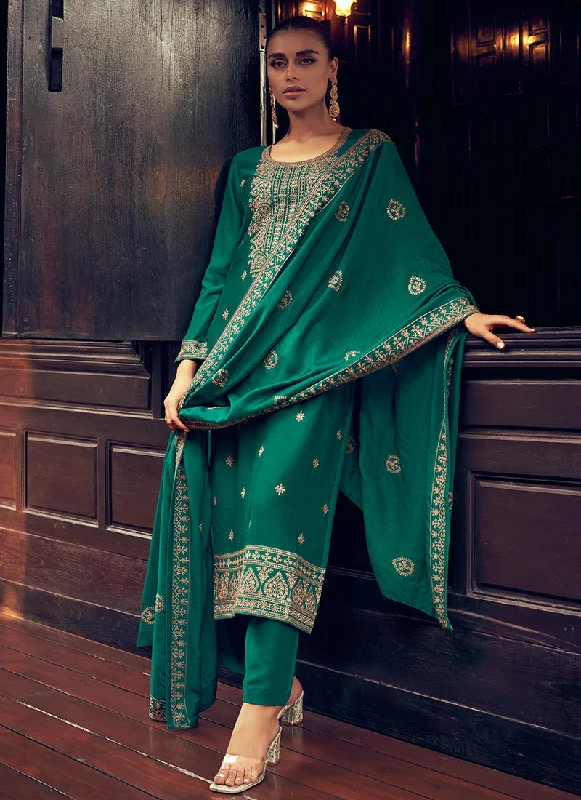 Daily Deals Green Sequence Embroidery Traditional Palazzo Suit