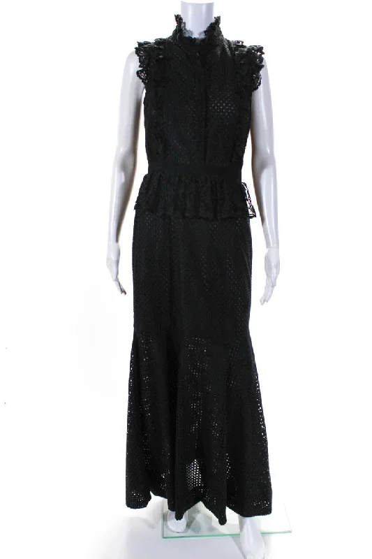 Extra Savings Erdem Womens Side Zip Sleeveless Ruffled Lace Keyhole Long Dress Black