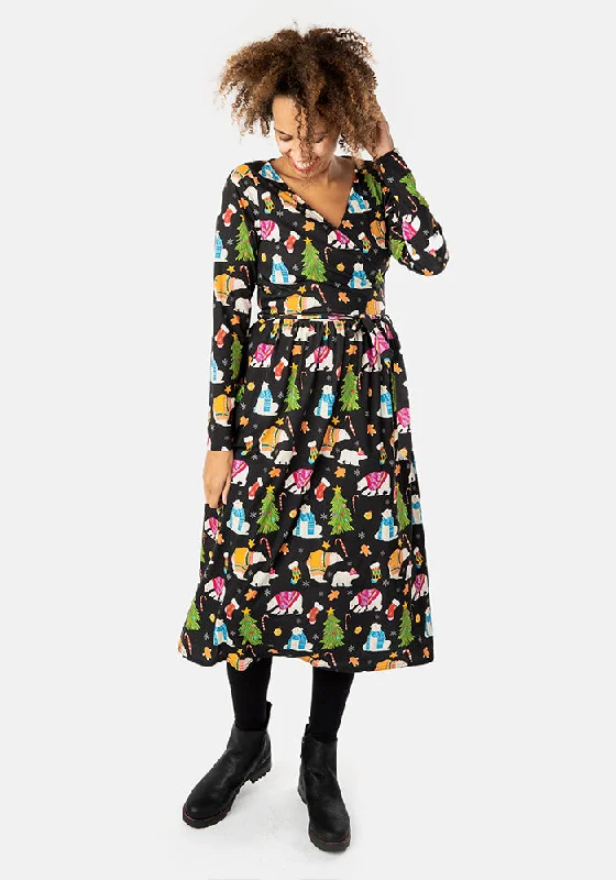Value Deals Aurora Polar Bears Print Midi Dress