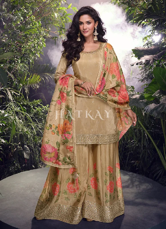Overstock Sale Golden Multicolored Wedding Sharara Suit