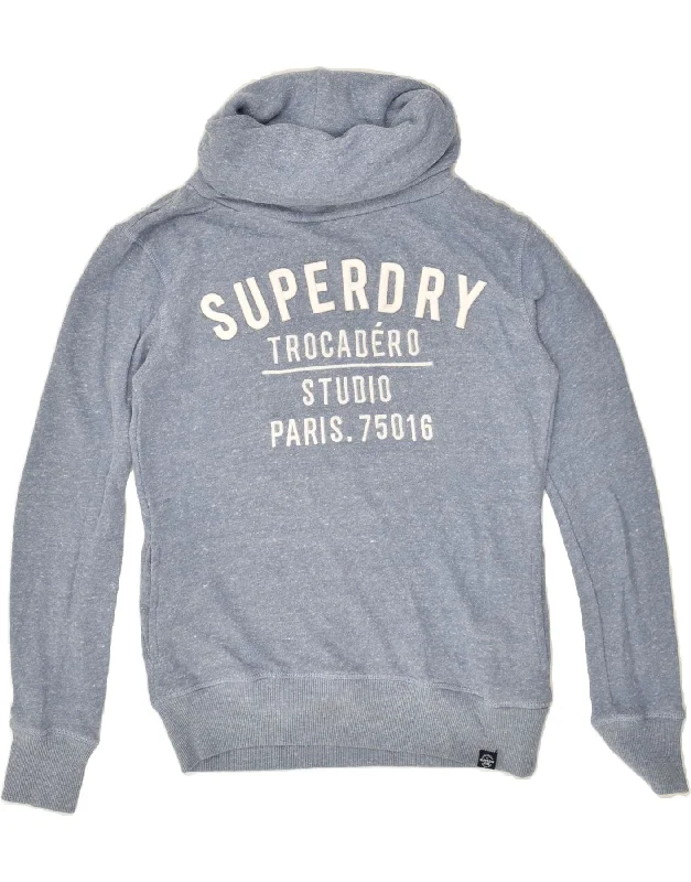Sale Event SUPERDRY Womens Paris Graphic Roll Neck Sweatshirt Jumper UK 10 Small Blue