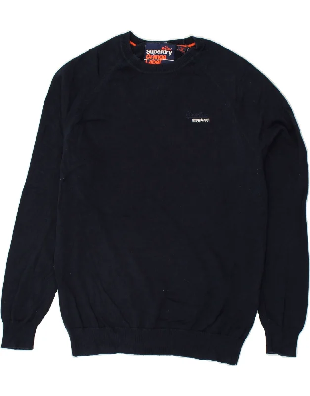 Midnight Madness SUPERDRY Womens Crew Neck Jumper Sweater Medium Navy Blue Cotton