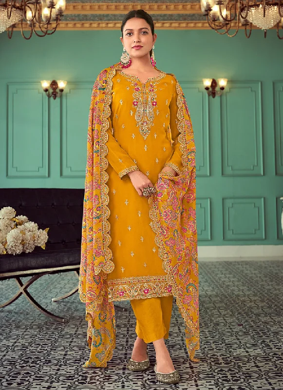 Hurry In Yellow Multicoloured Embroidery Casual Salwar Kameez