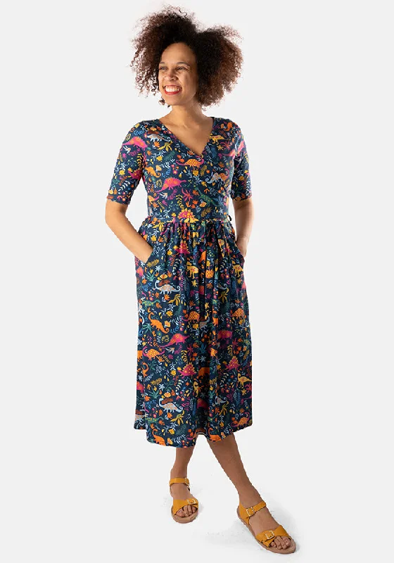 Epic Deals Stegosaurus Dinosaur Garden Print Midi Dress