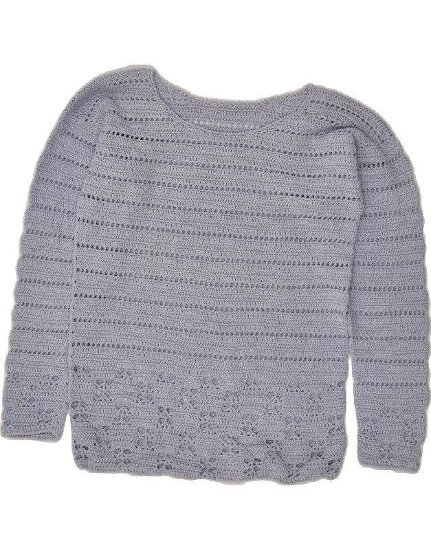 Shop and Save VINTAGE Womens Boat Neck Jumper Sweater UK 12 Medium Blue