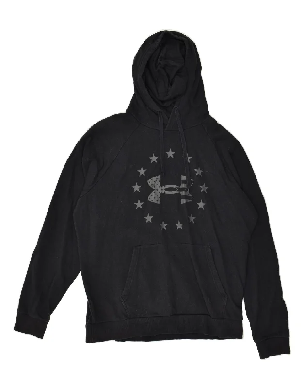 Referral Discount UNDER ARMOUR Womens Graphic Hoodie Jumper UK 16 Large Black Cotton