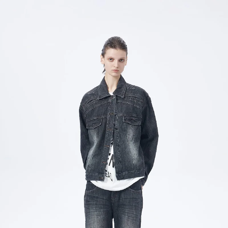 Stock Clearance Washed Black Denim Jacket