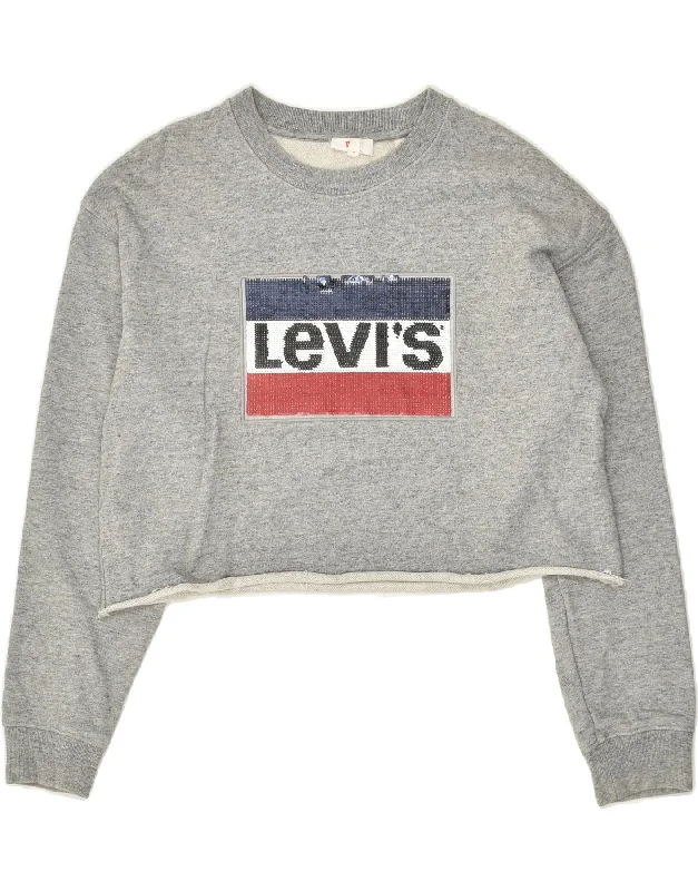 Overstock Sale LEVI'S Womens Crop Sweatshirt Jumper UK 6 XS Grey Cotton