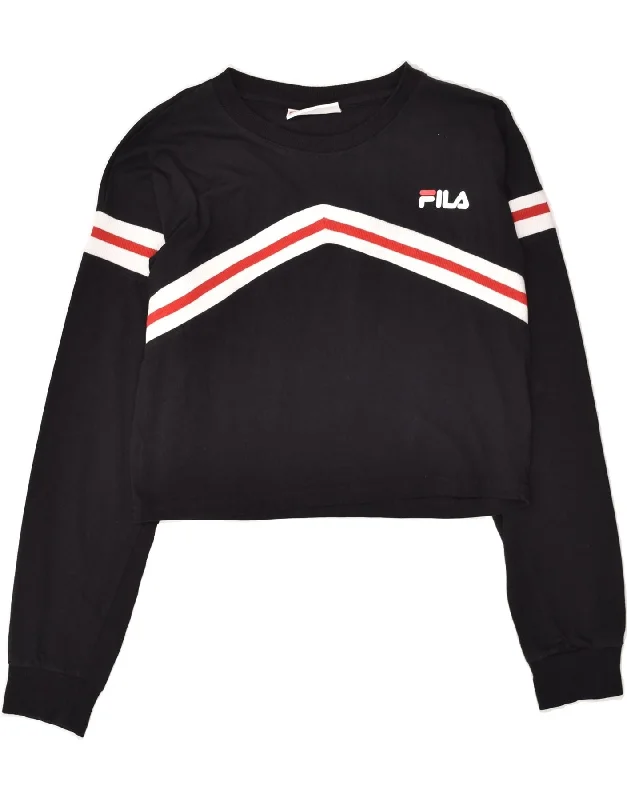 Great Deals FILA Womens Graphic Crop Sweatshirt Jumper UK 14 Medium Black Cotton