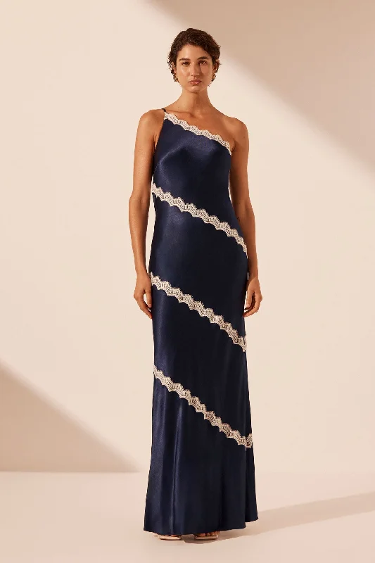 New Deals CAMILLE LACE ASYMMETRICAL MAXI DRESS - DEEP MIDNIGHT/IVORY