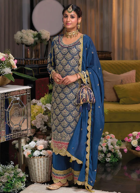 Fantastic Offers Royal Blue Multi Traditional Embroidery Palazzo Suit