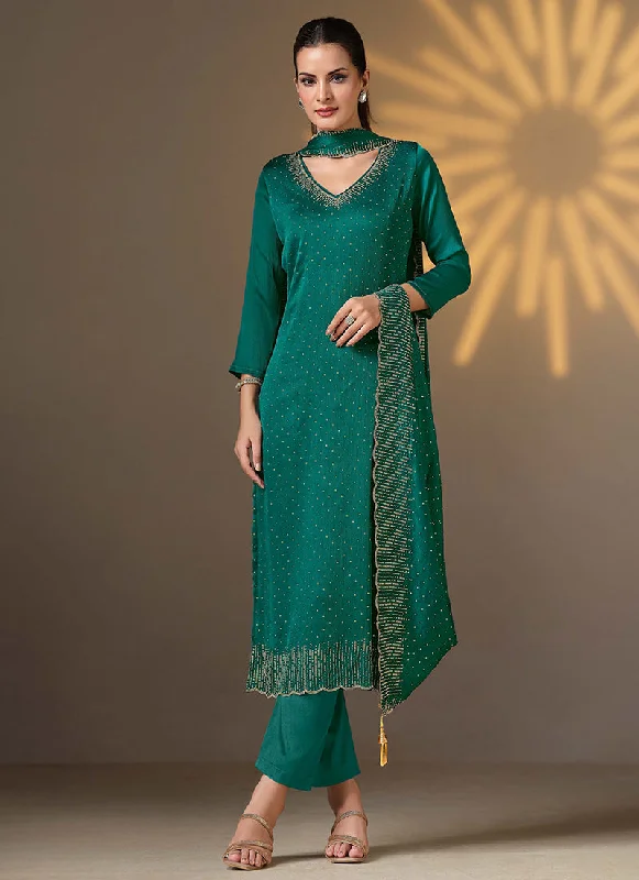 Exclusive Access Turquoise Golden Embroidered Pant Style Suit