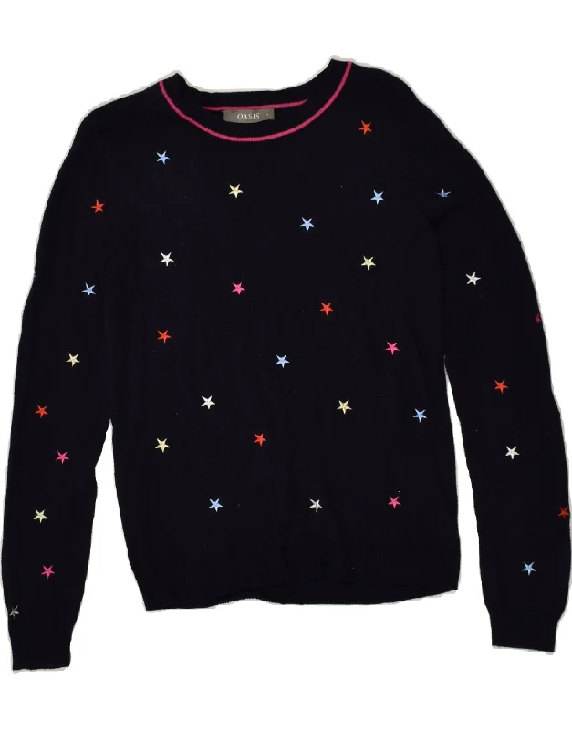 Overstock OASIS Womens Graphic Crew Neck Jumper Sweater UK 10 Small Navy Blue