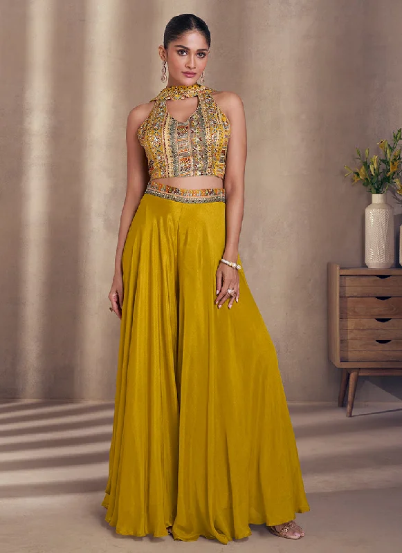 One-DAY Sale Mustard Yellow Designer Embroidered Co-Ord Palazzo Set