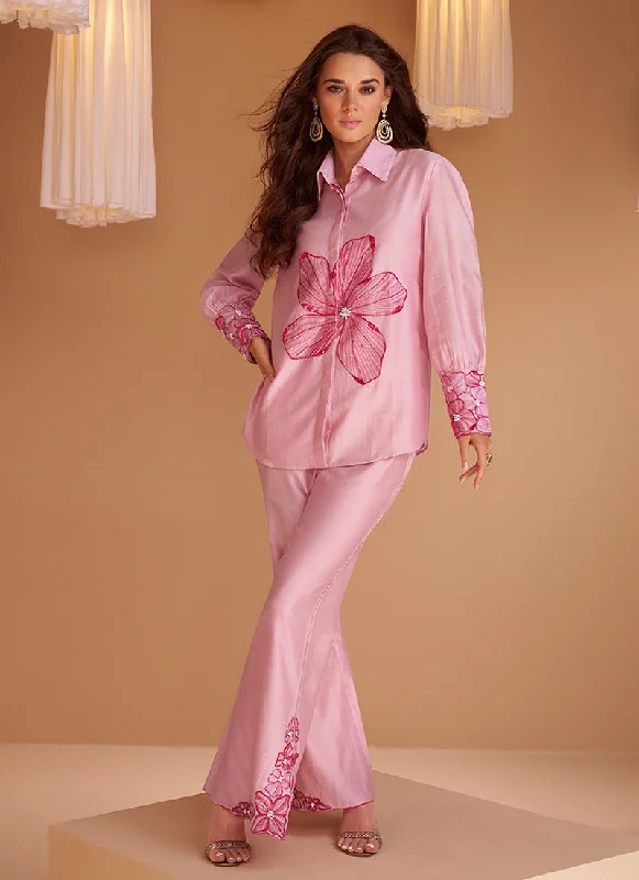 Bargain Prices Rose Pink Floral Print And Handwork Embellished Co-Ord Set