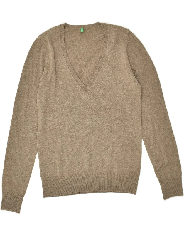 Mega Deal BENETTON Womens V-Neck Jumper Sweater UK 10 Small Grey Acrylic
