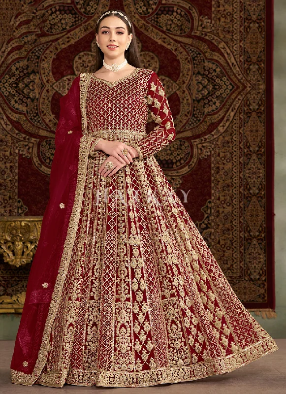 Huge Discounts Bridal Red Embroidered Traditional Anarkali Suit