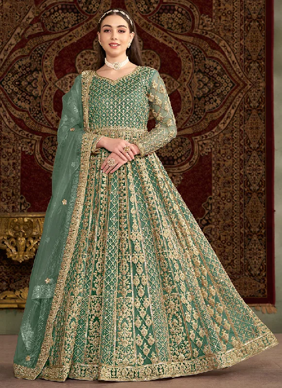 YEAR-End Sale Sea Green Traditional Embroidery Wedding Anarkali Suit