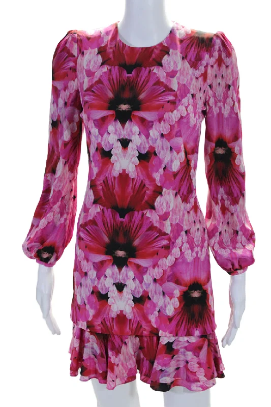 Stock Clearance Alexander McQueen Womens Silk Floral Zipped Ruffled Peplum Dress Pink