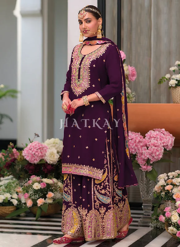 Reduced Prices Deep Wine Multi Embroidery Palazzo Suit