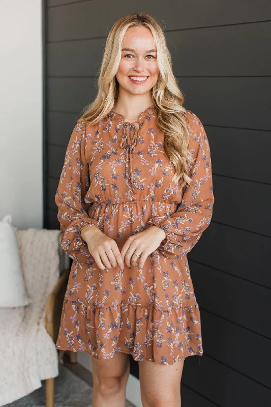 Inventory Reduction Feels Like Love Floral Dress- Light Rust