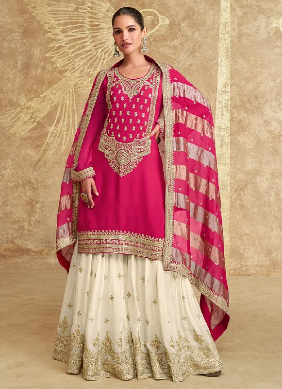 Deal Zone Pink And Off White Embroidered Gharara Style Suit