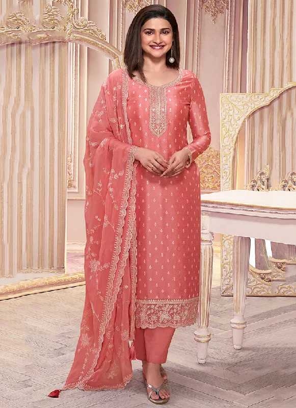 Daily Deals Peach Reshamkari Embroidery Silk Salwar Kameez
