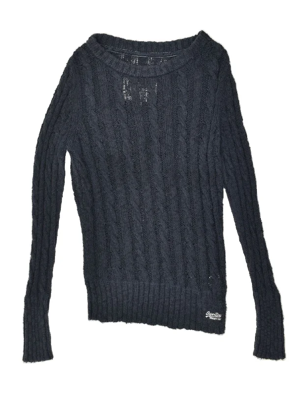 Doorbuster Deal SUPERDRY Womens Boat Neck Jumper Sweater UK 14 Medium Navy Blue Cotton