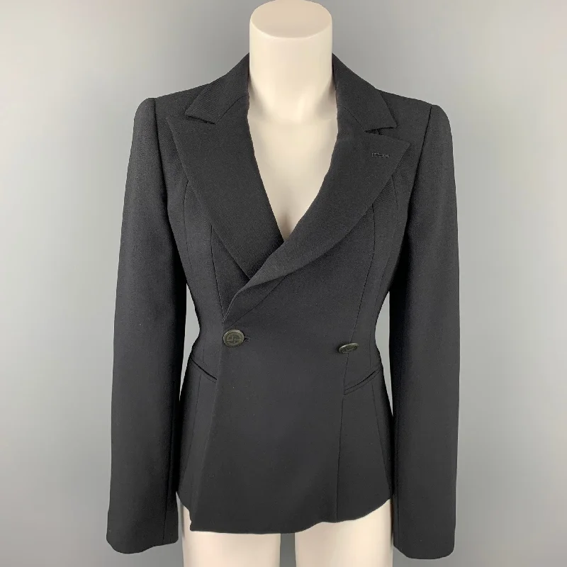 Buy Now GIORGIO ARMANI Size 0 Black Wool Double Breasted Peak Lapel Jacket