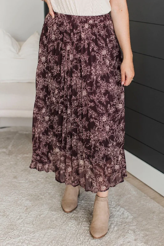 Super Sale Swoon-Worthy Style Floral Maxi Skirt- Dark Plum
