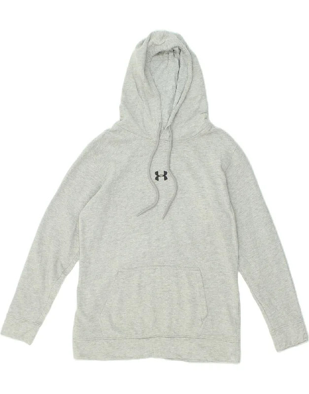Weekend Special UNDER ARMOUR Womens Graphic Hoodie Jumper UK 14 Large Grey Cotton