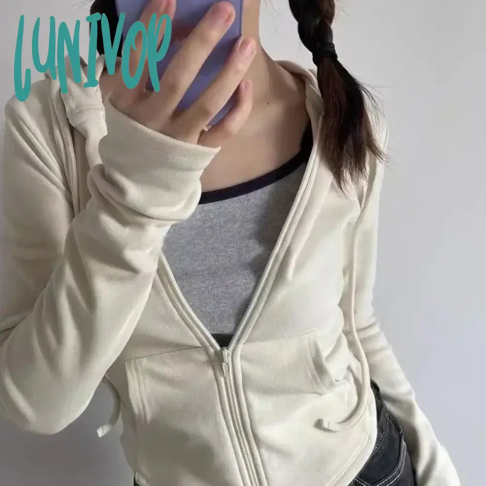 Online Only Lunivop Vintage Zip Up Cropped Hoodies Women Korean Style Streetwear Hooded Sweatshirts Kpop Solid Color Y2k Long Sleeve Tops Online Only Lunivop Vintage Zip Up Cropped Hoodies Women Korean Style Streetwear Hooded Sweatshirts Kpop Solid Color Y2k Long Sleeve Tops