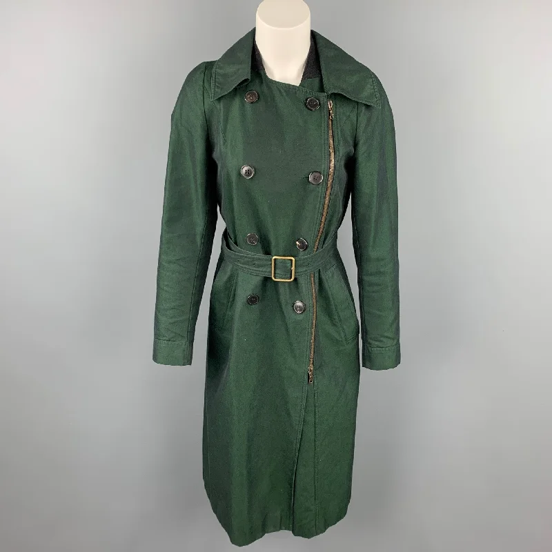 Sneak Peek Sale DRIES VAN NOTEN Size 8 Dark Green Cotton Double Breasted Belted Coat