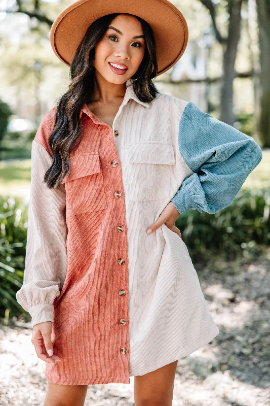 YEAR-End Clearance Tell Me Everything Rust Brown Colorblock Dress