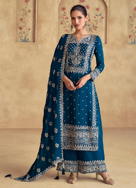 Final Markdown Royal Blue Thread Work Embroidery Festive Palazzo Suit