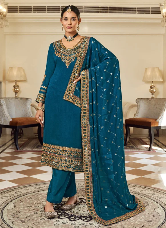 Big Discounts Turquoise Embroidery Designer Salwar Suit
