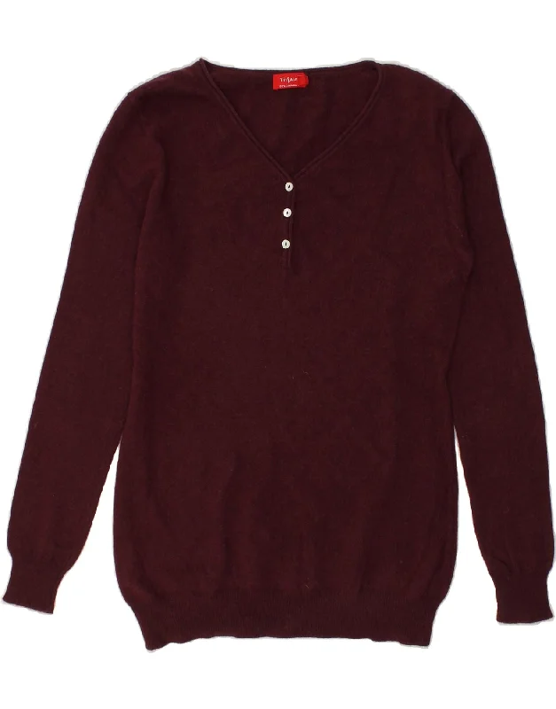 Price Smash VINTAGE Womens V-Neck Jumper Sweater IT 42/44 Medium Maroon