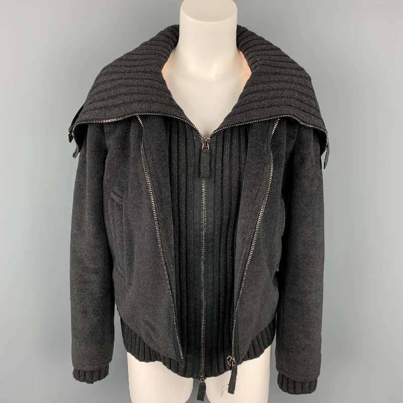 Massive Deals Vintage JEAN PAUL GAULTIER Size 6 Charcoal Angora Blend Leather Trim Jacket