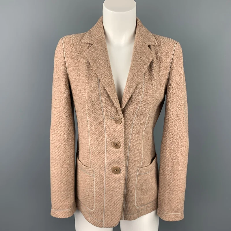 Savings Event GIORGIO ARMANI Size 0 Taupe Textured Cashmere Blend Notch Lapel Buttoned Jacket