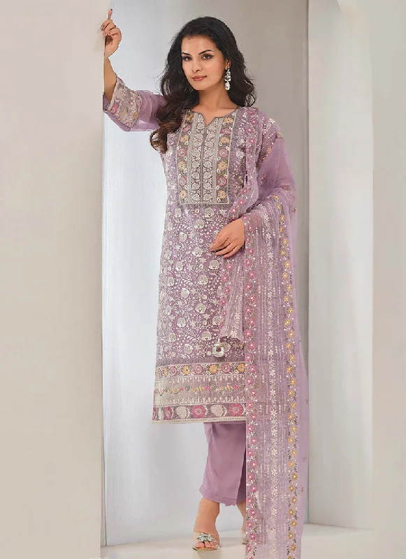 Limited Time Lavender Embroidery Pakistani Pant Style Suit